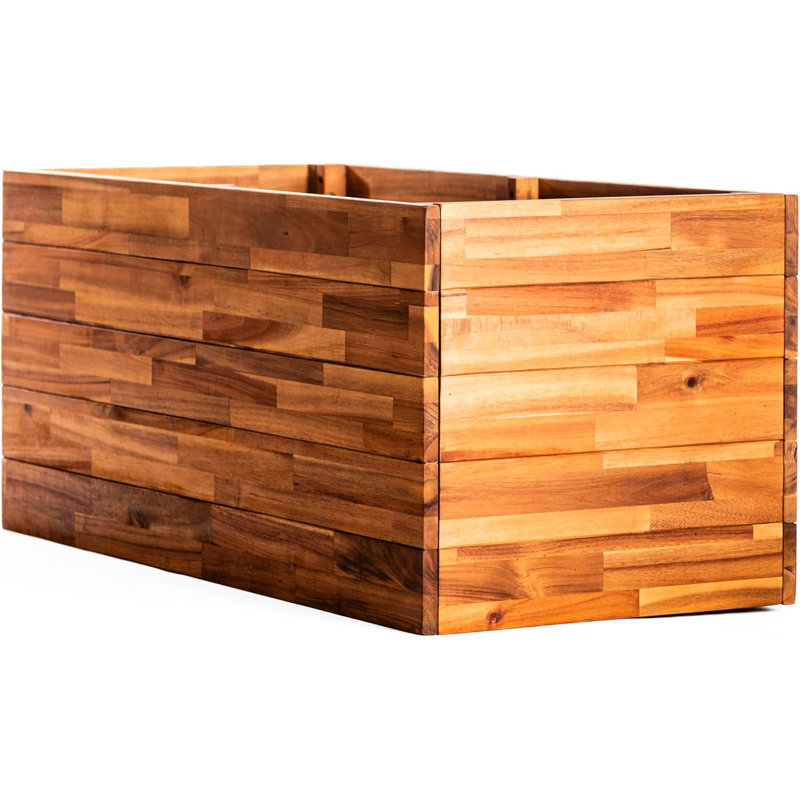 Acacia Hardwood Box Planter Natural Oiled Wooden Rectangle Outdoor Garden Plant Pot with Removable Base, Planter x1