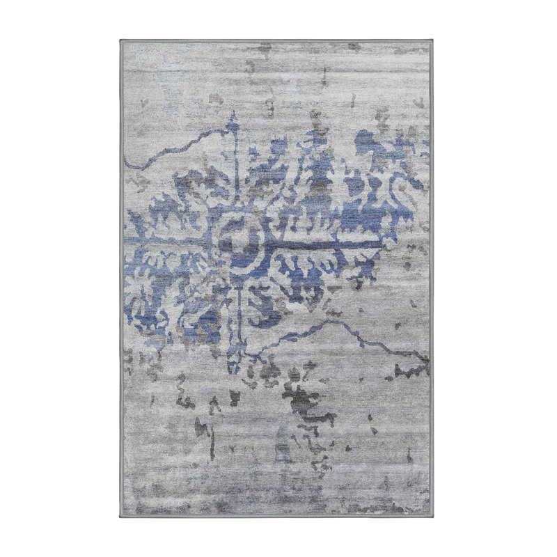 Tapis contemporain gris / bleu, Rectangle 2 pi x 5 pi