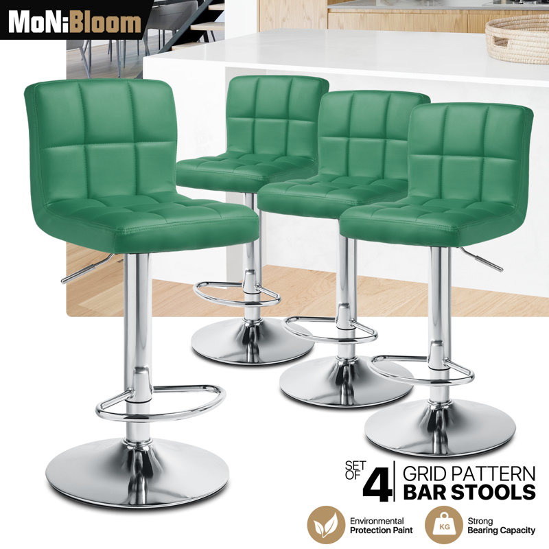 Marte Faux Leather Swivel Bar Stools, Adjustable Counter Height Barstools with Backrest and Footrest, 4