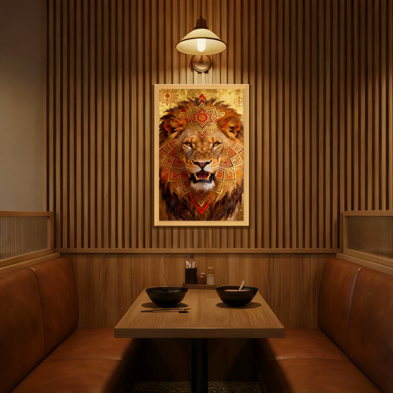 Animaux, lion, mandala, reproduction d'art, H 30 po x l 20 po