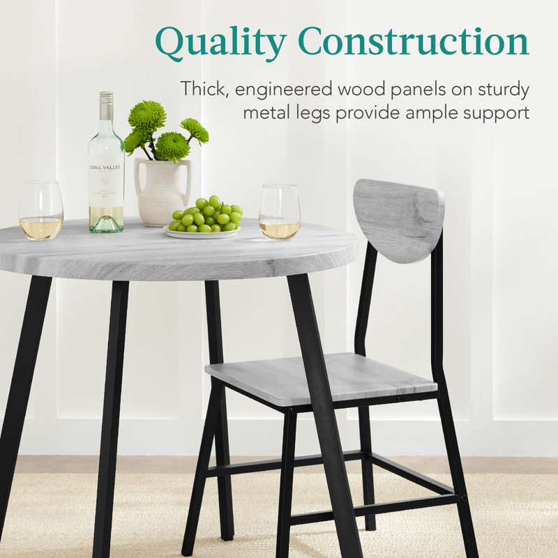 3-Piece Brown Engineered Wood Round Dining Set with Metal Legs
