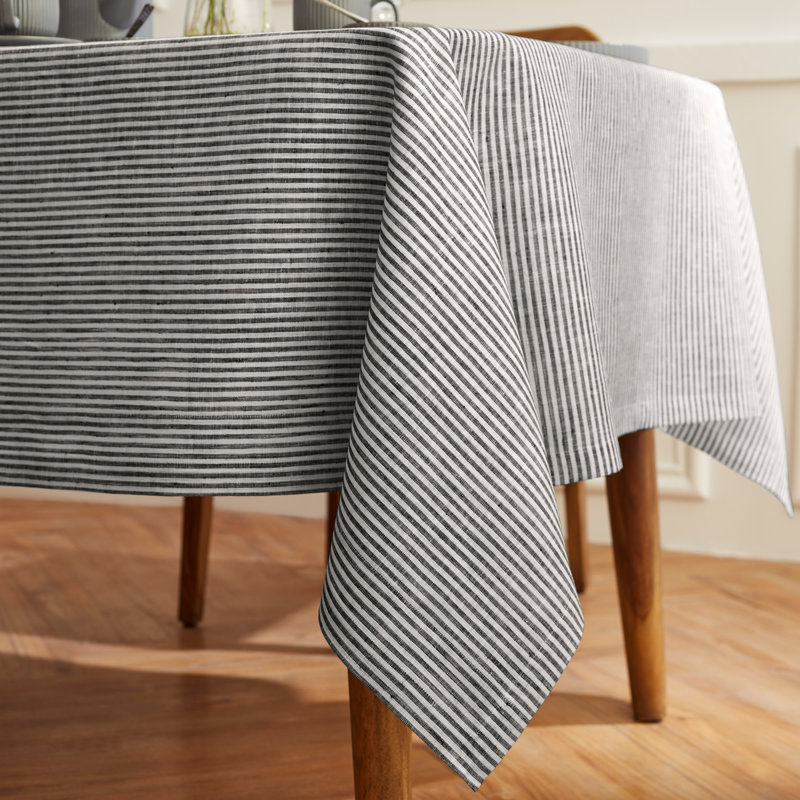 Black and White Striped Linen Rectangular Tablecloth 60 x 90 Inch