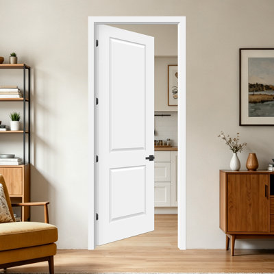 No Assembly Required Prehung Door White Primed Hollow Core Wood 2 Panel Interior Molded Door With Frame