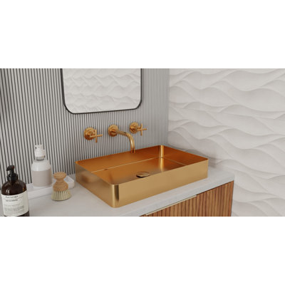 Lavabo de salle de bain vasque en acier inoxydable brossé de 23,62 po x 15,75 po Badeloft ES-WB-600-BRG