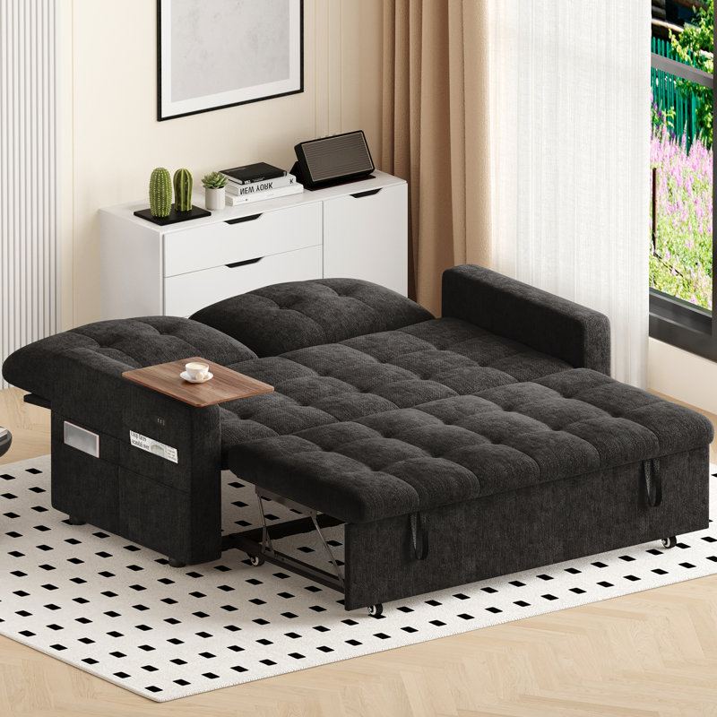 2 Seater Chenille Sofa Bed, Black