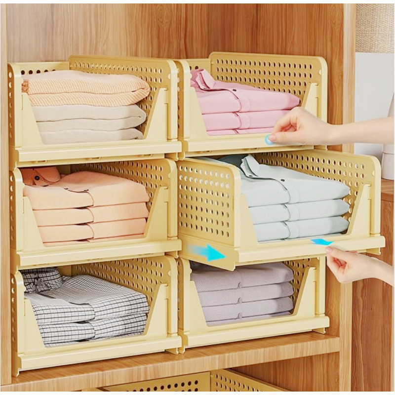 Stackable  Space-Saving Clothes Storage Drawer Organizer, Yellow