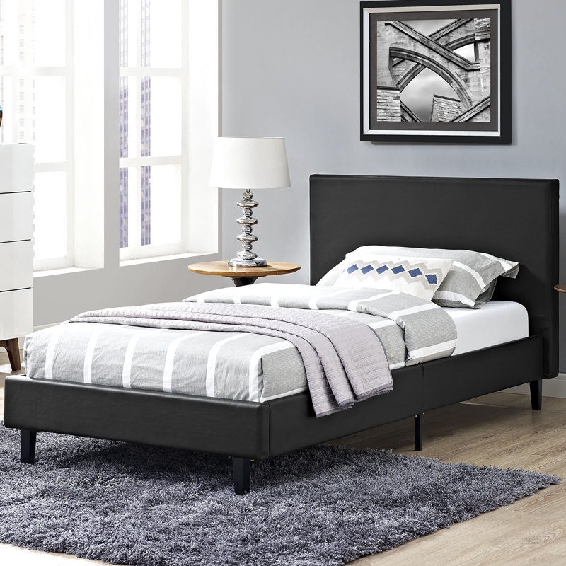 Anya Full Double Black Faux Leather & Wood Modern Platform Bed