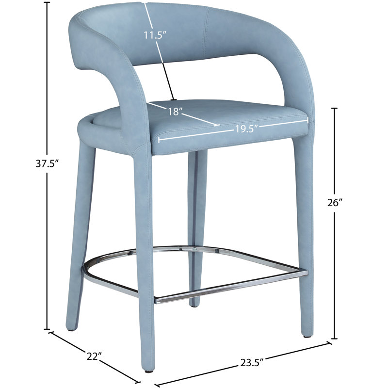 Tabouret de comptoir en simili cuir Arthur-William, Cuir végétalien bleu clair