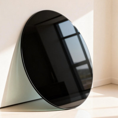 Plateau de table rond en verre trempé noir de 36 po, bord rond poli de 1/4 po d'épaisseur