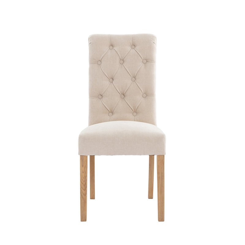 Wing Button Back Scroll Top Chair, Natural, 2, Natural