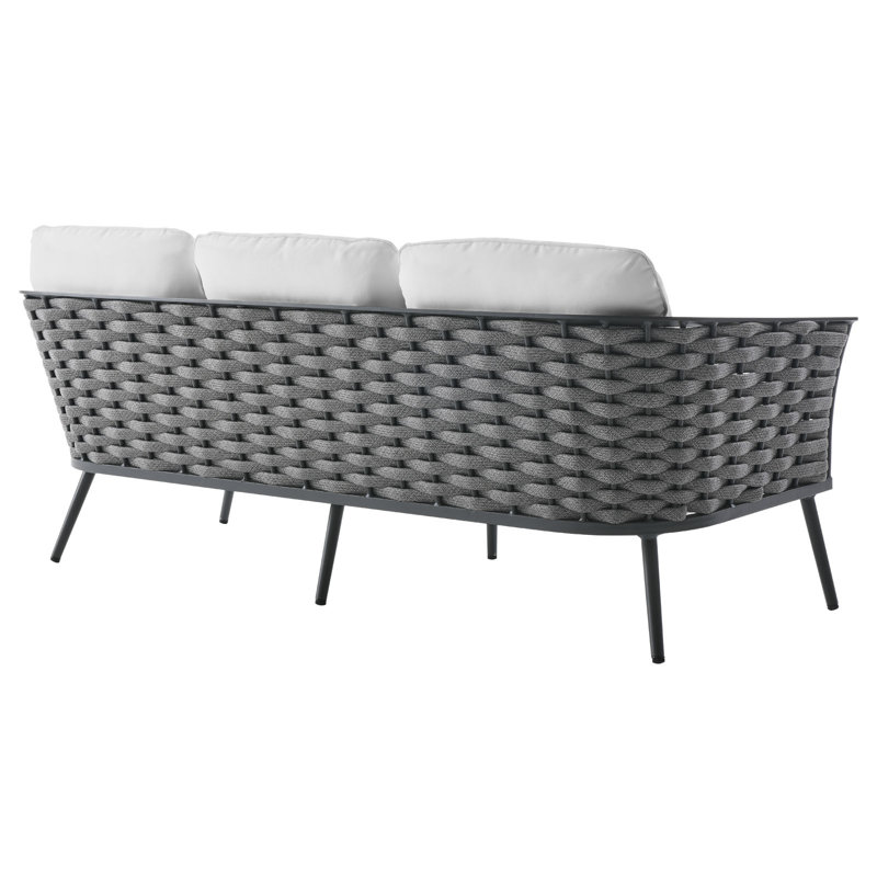 Modway Stance 4 Piece Outdoor Patio Aluminum Sectional Sofa Set, White, Gray