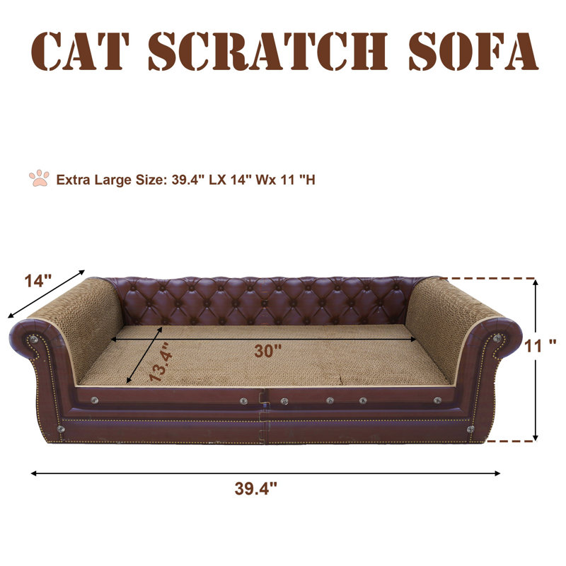 Canapé à gratter, carton à gratter épais en forme de canapé, lit de repos pour le repos et le jeu à l'intérieur, patin à griffer pour canapé (brun, L 39,4 po x l 14 po x H 11 po)