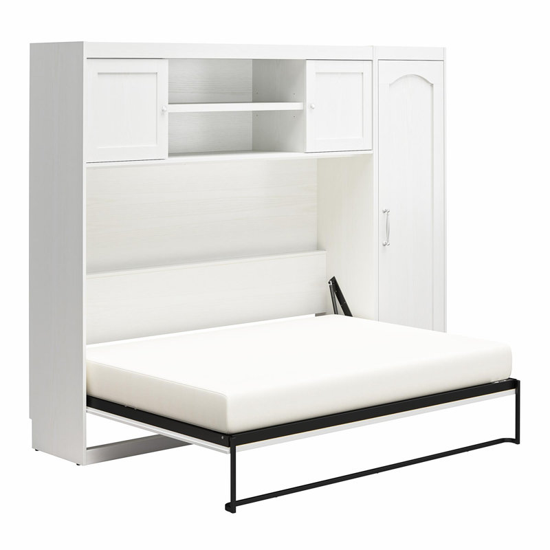 Her Majesty Murphy Storage Bed with 1 Side Cabinet, Blanc