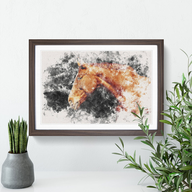 Chestnut Brown Horse - Picture Frame Painting Print, Walnut Framed, 62cm H x 87cm W x 2cm D