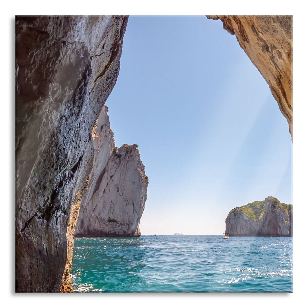 Glasbild Quadratisch  Wandbild Auf Echtglas  Felstor Im Meer  Aufhängung Und Abstandshalter LQ5847