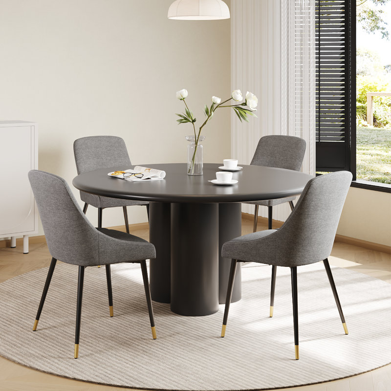 Chaises de salle à manger rembourrées en tissu moderne avec dossier ergonomique, pieds en métal doré, Gris clair