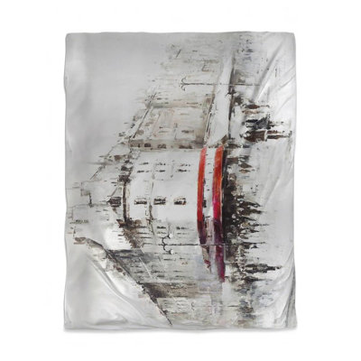 White Street with Red Accents Duvet Cover | Bedroom Decor