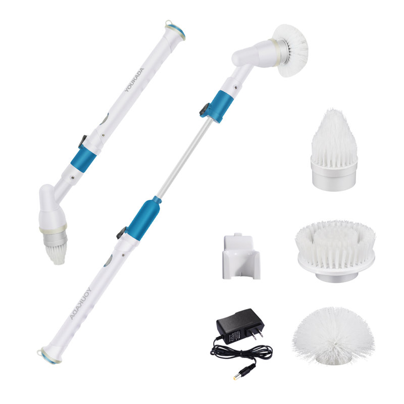 Brosse de nettoyage électrique à poignée réglable rotative, Blanc / Bleu