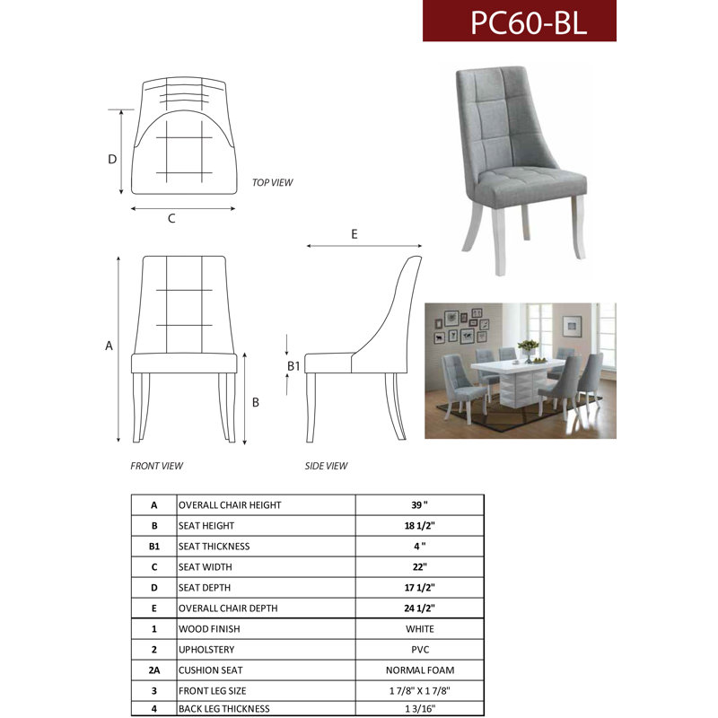 Ensemble de 2 chaises d'appoint Jabali Upholstery Kitchen, Bleu
