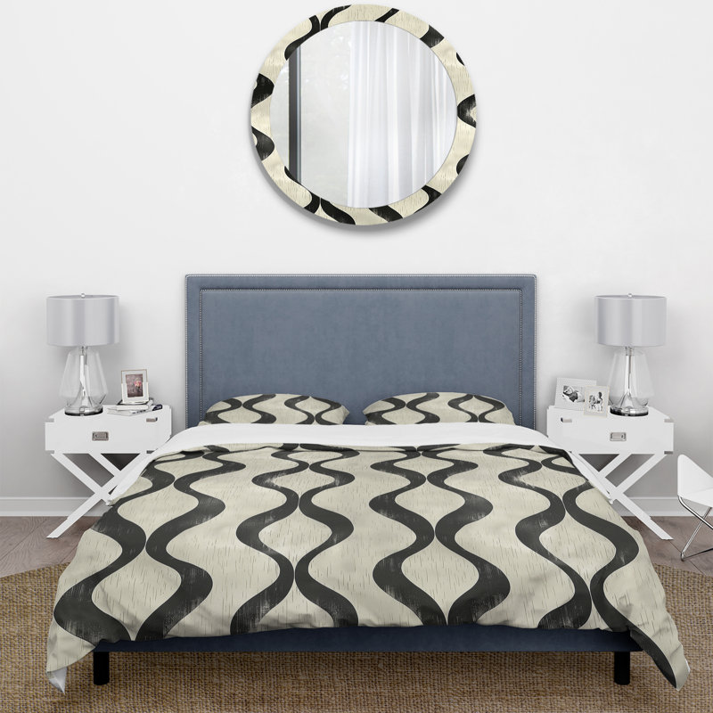 Ensemble de housse de couette noir beige Midcentury Ogee Print II - Midcentury
