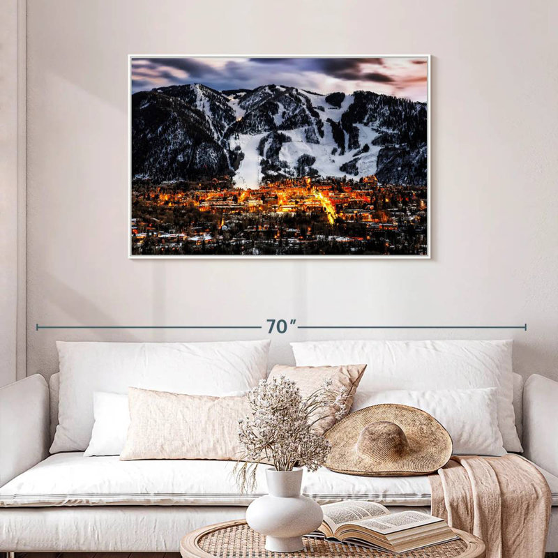 Aspen la nuit, 25 po x 17 po, Cadre flottant blanc
