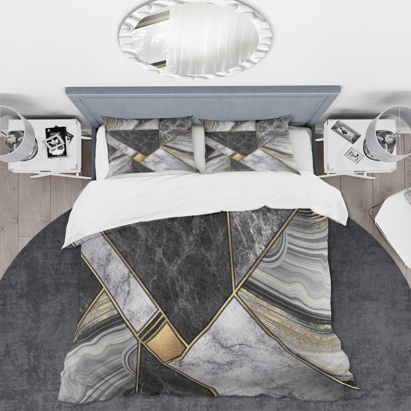 Agate de marbre granit avec touches dorées - ensemble de housse de couette moderne - microfibre de polyester