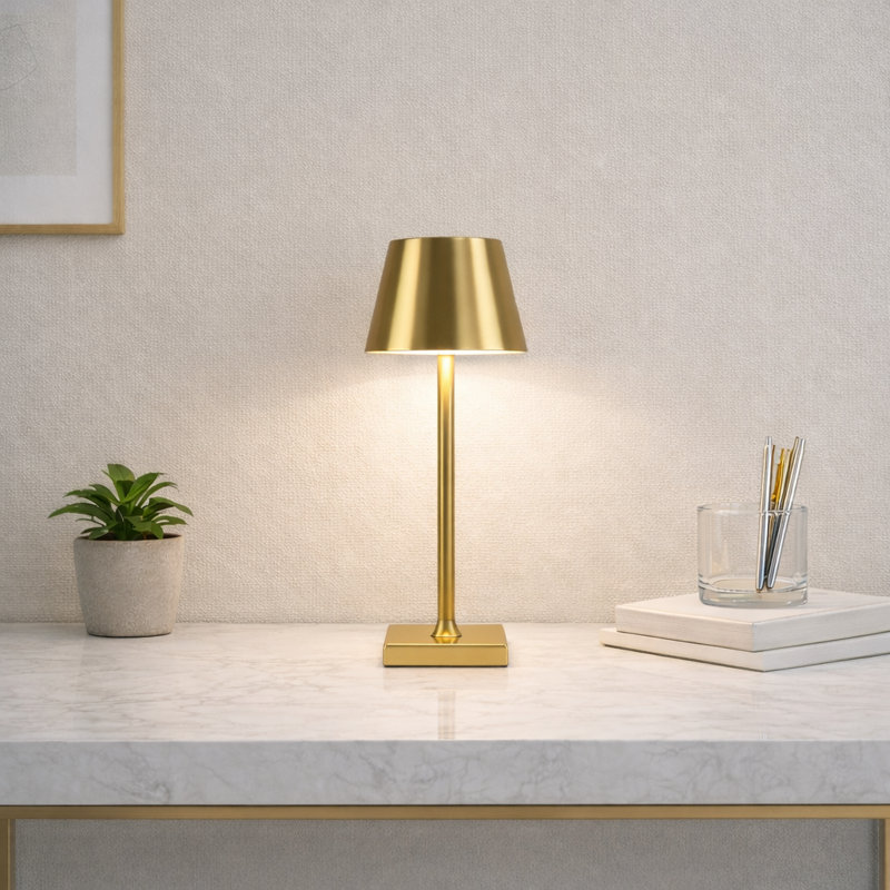 1-Light Gold Metal Table Lamp – 5W Wireless Dimmable Bedside Lamp for Bedroom