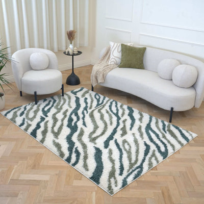 Moodi Modern Shaggy Area Rug Abstract Brushstroke Line Design