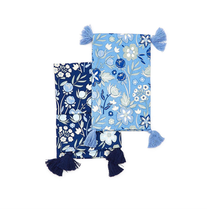 Ensemble de 2 linges à vaisselle en coton à motif floral bleu