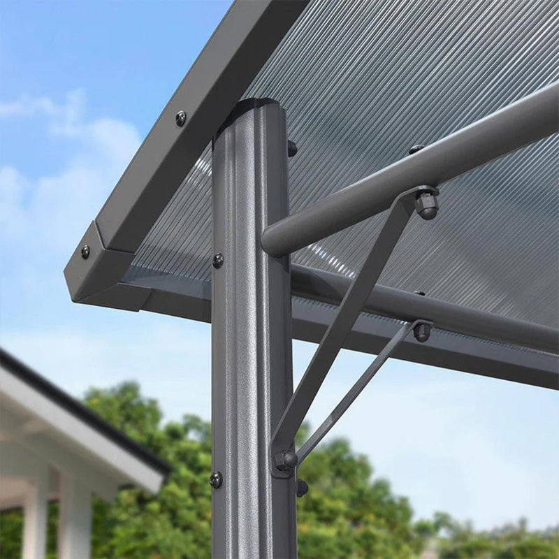 8 pi L 5 pi. D Pavillon de jardin grillagé avec tablettes latérales et toit en polycarbonate pour barbecue
