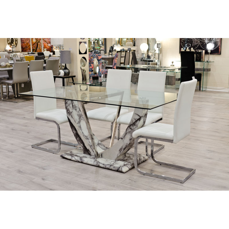 Eunice Dining Set, 1 Table + 6 Chairs, White
