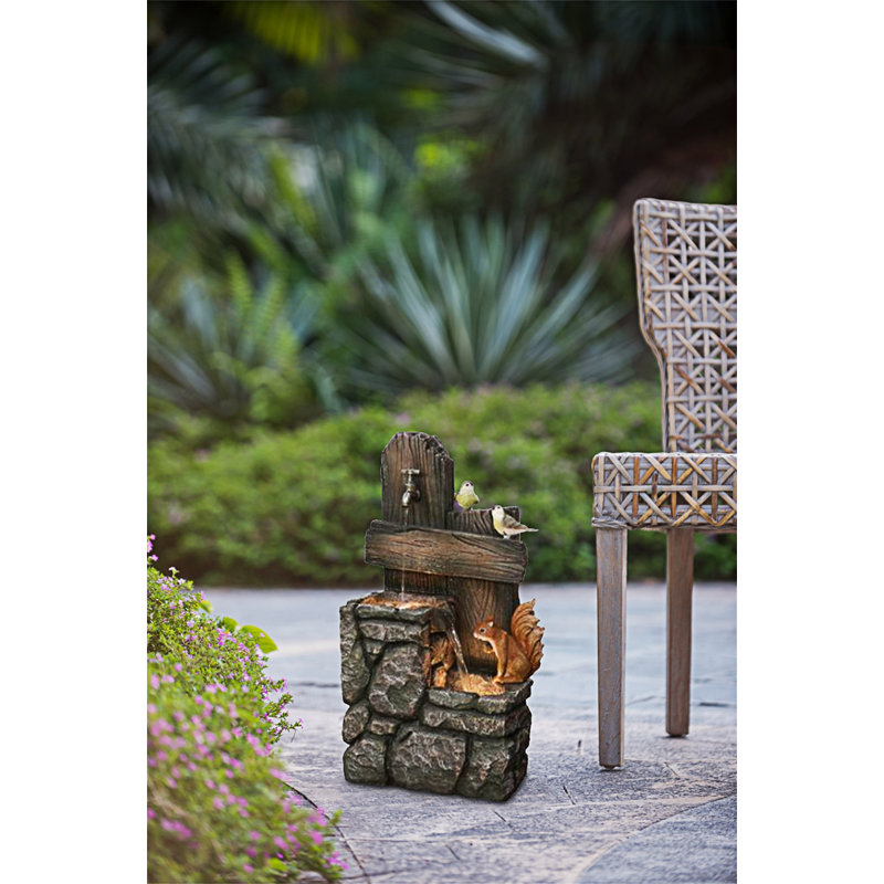 Two-Tiered Water Fountain With Woodland Animal Design