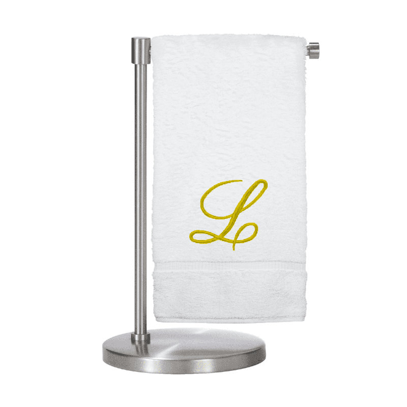 Serviettes de bain monogrammées - ensemble de 1 - lettre en script, L, Blanc / Doré