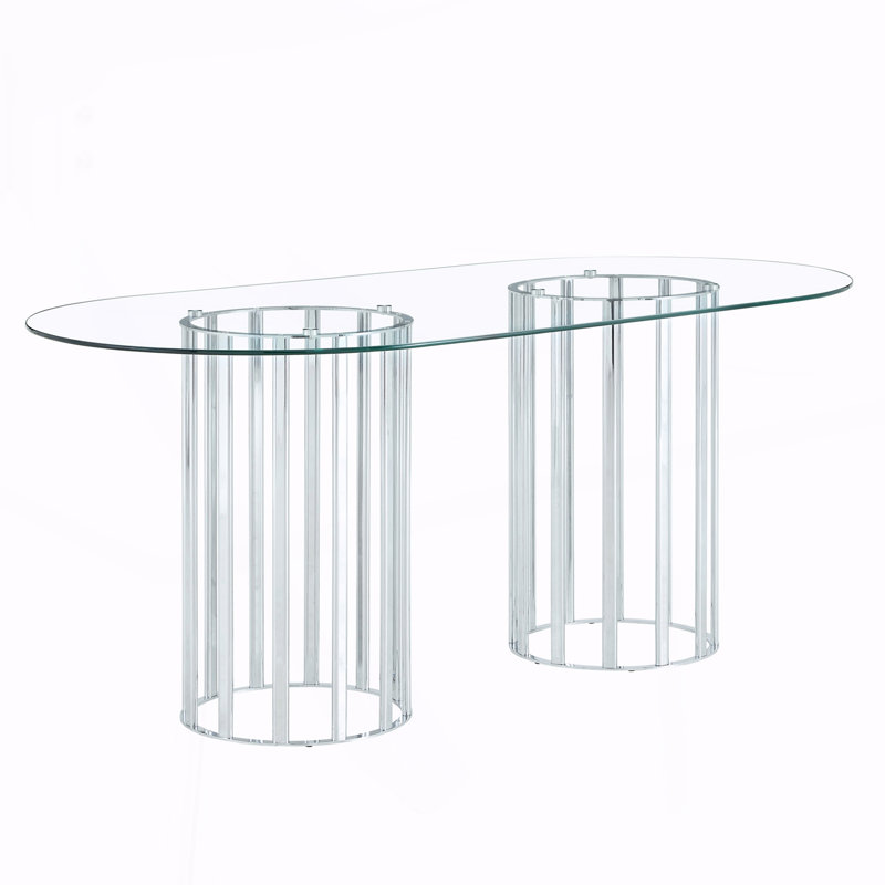 Oval Dining Table, Modern Kitchen Table  for Dining Room, Kitchen, Transparent / Silver