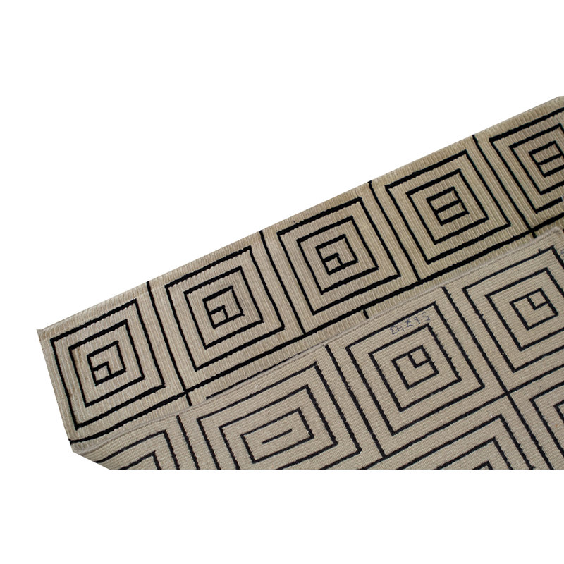 Tapis ivoire et noir noué à la main de haute qualité