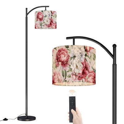 Arc Floor Lamp with Adjustable Lampshade floral peonies light watercolor Standing Lamp 3 Color Temperatures Dimmable Tall Pole Lamp with Foot Switch for Bedroom