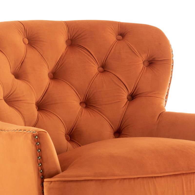 Higgenbotham Velvet Wingback Accent Chair with Button-Tufted Back and Nailhead Trim, Orange