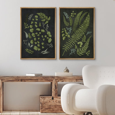 «Midnight Ferns Elegant Green Botanical Modern Art», œuvre d'art murale, 2 pièces