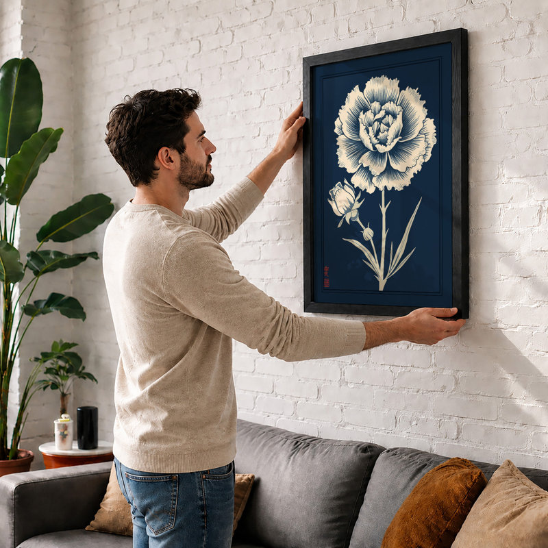 Carnation Study Botanical - Framed Print, A4 - 29.7 x 21.0 cm, Black