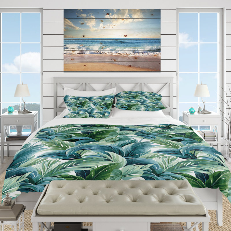 Azure Breeze Tropical Pattern Duvet Cover, Queen Duvet Cover + 2 Standard Shams