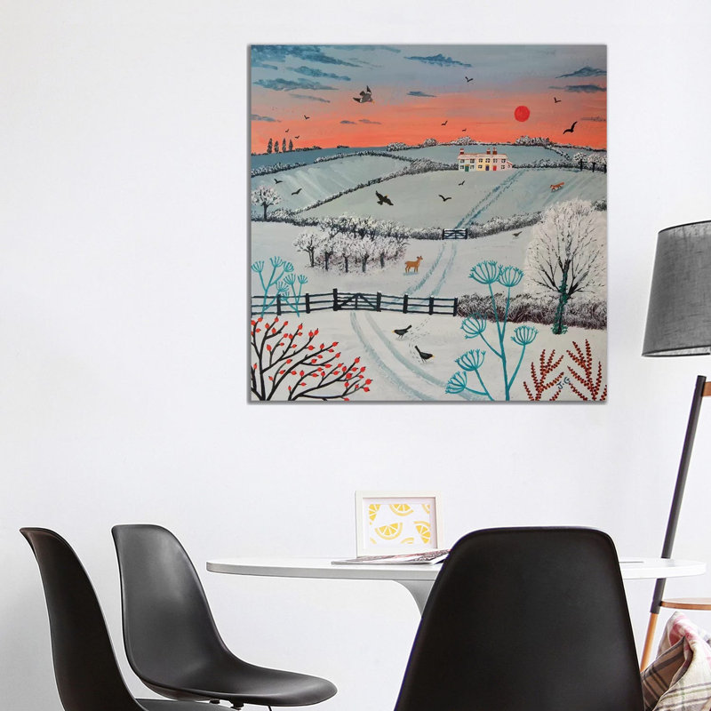 Sunset Over Winter Hills by Jo Grundy - Wrapped Canvas Painting, 93.98 cm H x 93.98 cm W x 1.91 cm D