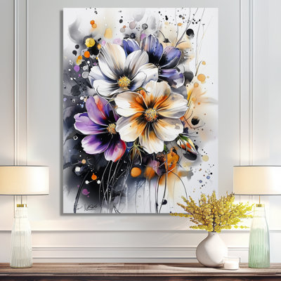 Flowering Cosmos Of Summer Flowers I - Botanicals Metal Decor, Modern Metal Print