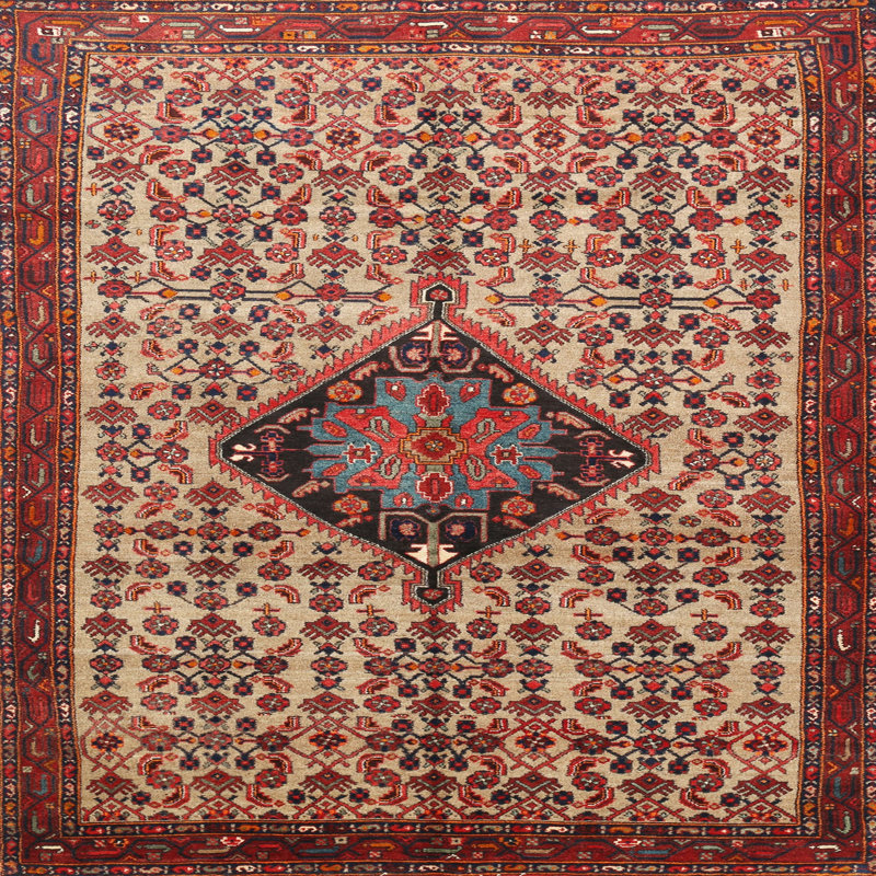Tapis traditionnel rouge / brun / noir, Carré 5 pi