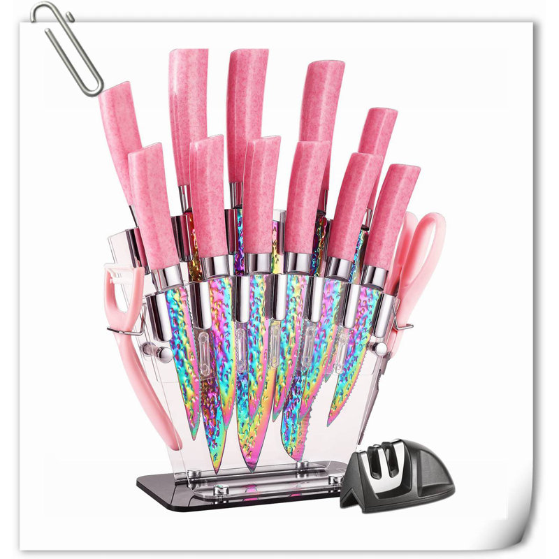 Rephen Knife 15 Piece Knife Block Set, Pink