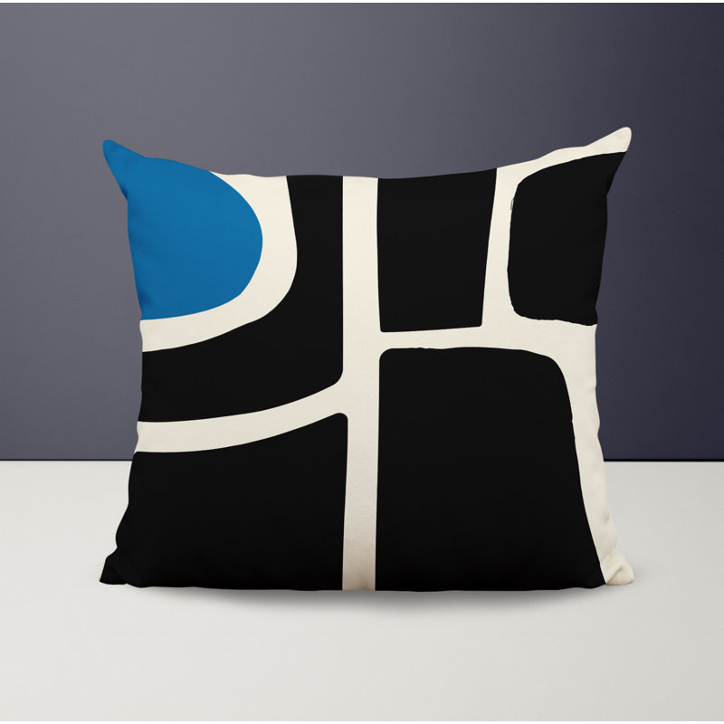 Banksy Abstract Outdoor Reversible Throw Pillow, 19" x 19", Turquoise/Off White