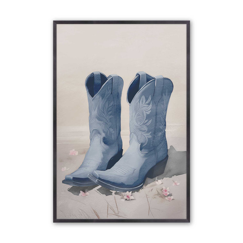 «Cowboy Essentials» en bleu avec imprimé I, Zinc patiné, H 37,25 po x l 25,25 po
