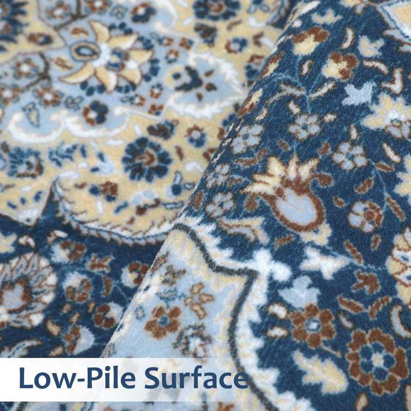 Tapis bleu / beige en polyester tissé à la machine 8 pi x 10 pi Dainah
