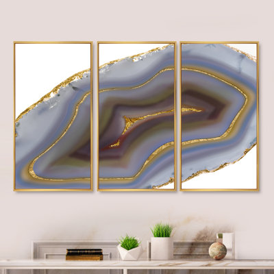 Golden Core Agate - Glam Framed Canvas Wall Art Set Of 3 -  Design Art, FL25711-3P-GD