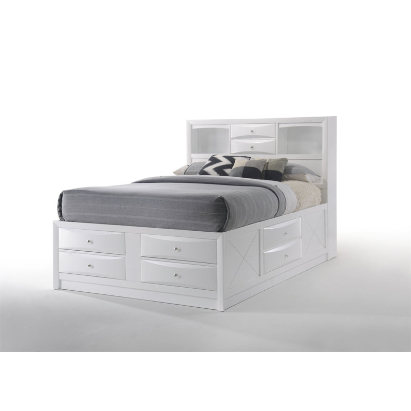 Lit Irlande avec fini blanc et rangement, Grand lit, Blanc