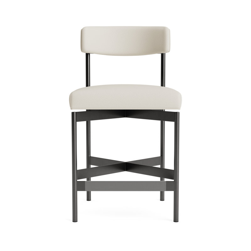 Remy Leather Bar Stool, Counter Stool (25” Seat Height), Greenwich Performance Leather - Cream, Pewter
